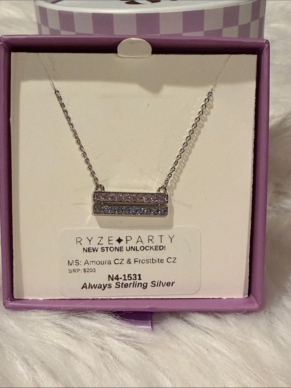 RYZE- Sterling Silver Double Bar Necklace with Pink and Silver CZ